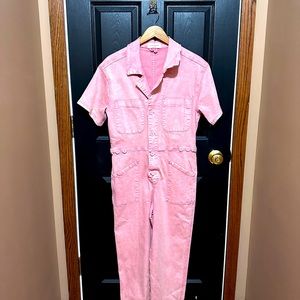 Pink denim Jumpsuit Runs Big